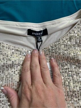Studio Y Maurices Cream Sequin Mini Skirt